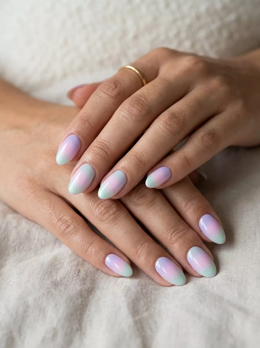 Ethereal aura gradient oval nails in pastels. June nails ideas - summer ideas 2026.