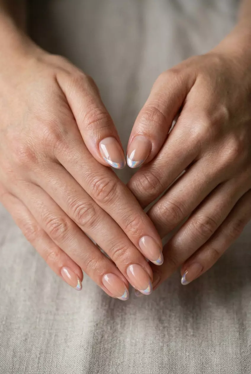 Chrome French Tip Nails 2026 | Futuristic Chic Iridescent Chrome Micro French nails: Nude base with color-shifting chrome tips. Futuristic and chic. June nails ideas - summer ideas 2026.