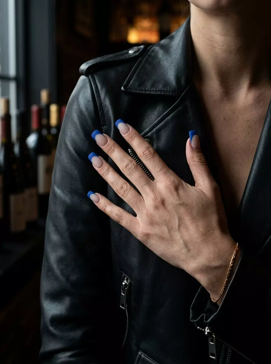 Matte Cobalt Blue French Tip | June Ideas 2026 Matte cobalt blue French tip coffin nails. June nails ideas - summer ideas 2026.