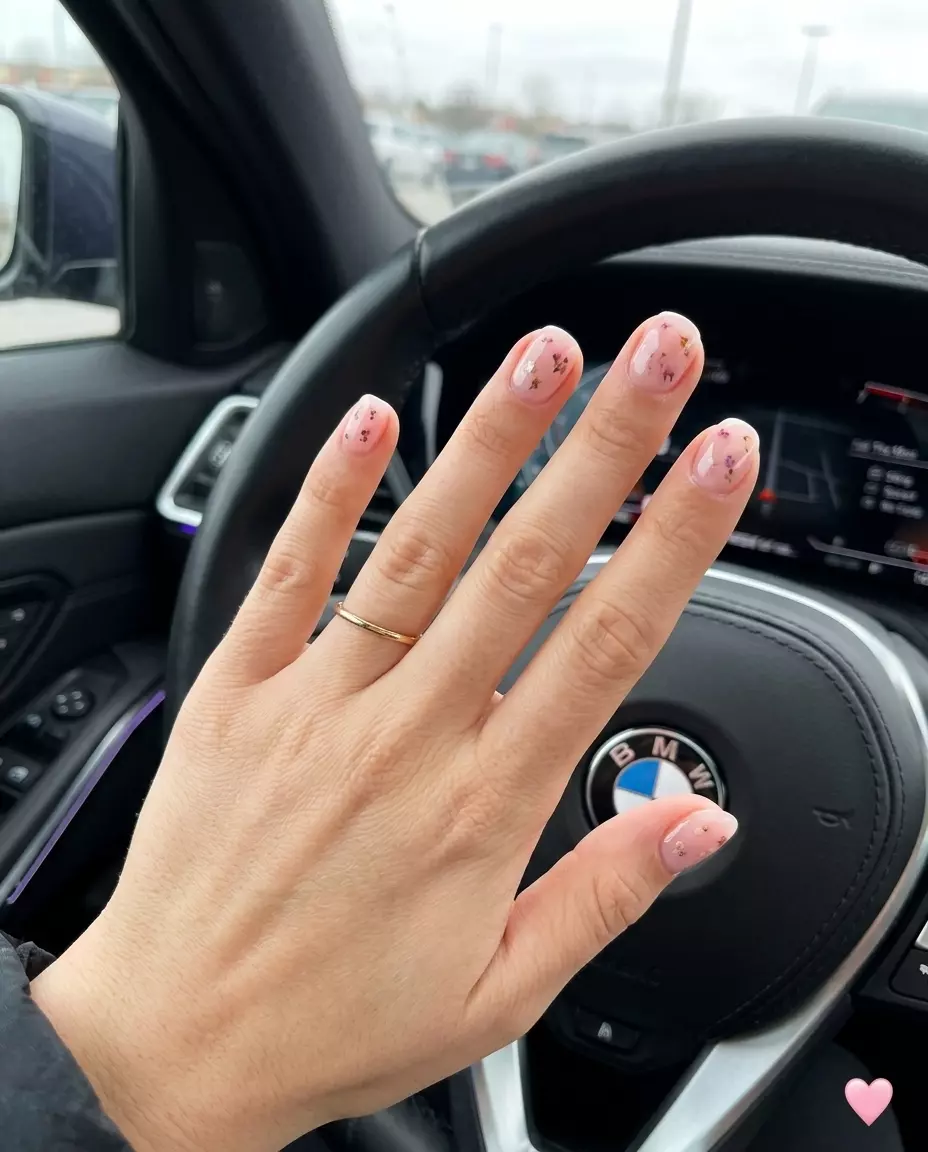 Milk Bath Pink Round Nails | June Ideas 2026 Sweet milk bath pink round nails with florals. June nails ideas - summer ideas 2026.