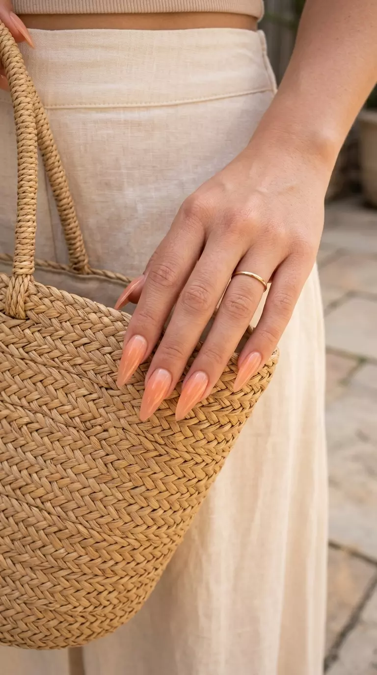 Peach Fuzz Jelly Stiletto Nails | June Ideas 2026 Juicy peach fuzz jelly stiletto nails. June nails ideas - summer ideas 2026.