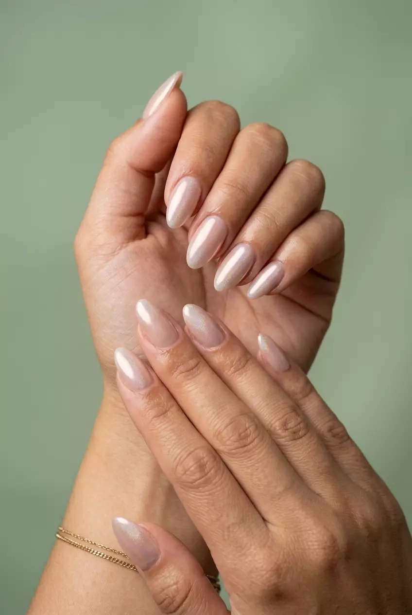 Shimmer Glazed Almond Nails 2026 | Glamorous & Polished Shimmer Glazed Almond nails for daily, date night, and special occasions. June nails ideas - summer ideas 2026.