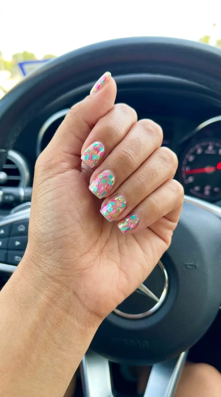 Tropical Summer Foil Square Nails | June Ideas 2026 Tropical summer foil square nails. June nails ideas - summer ideas 2026.