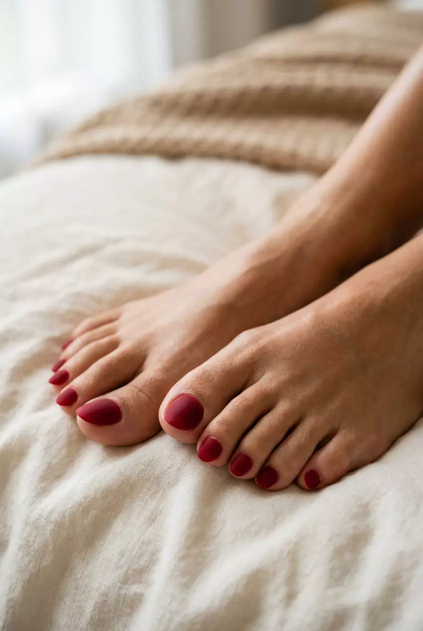 Cherry Red Velvet Pedicure | June Trends 2026 Cherry Red Velvet Toes: deep cherry red, velvet matte finish. June pedicure ideas - summer trends 2026.