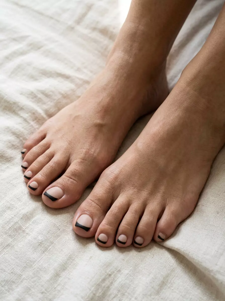 Matte Black French Nails - Party Style 2026 Matte Black French Squoval Edge: Sophisticated matte black French tips on sheer nude nails for parties & night outs 2026.
