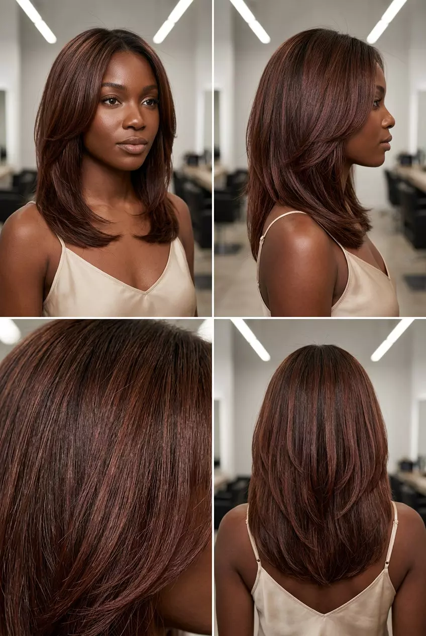 long mahogany shadow root hair with warm brown & mahogany, deep brown root &mdash; sultry rich