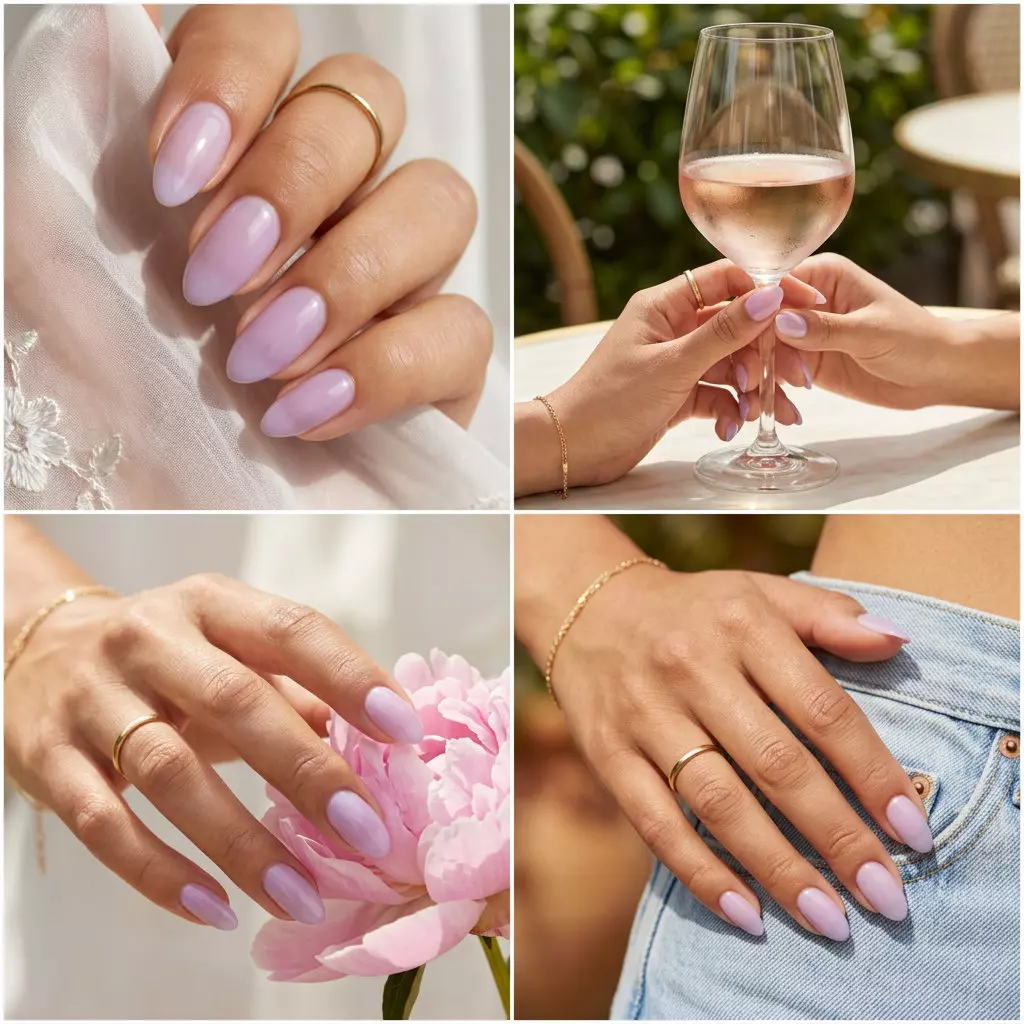 Sheer Lavender Haze Almond Manicure Colors Summer 2026 Sheer lavender haze almond manicure colors summer 2026 for daily wear and work. Ethereal, romantic nail art.