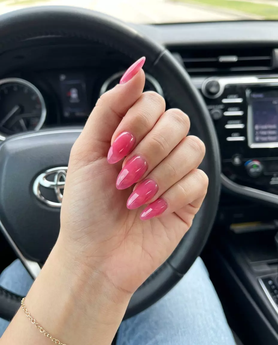 Watermelon Jelly Stiletto Manicure 2026 Watermelon jelly stiletto manicure for summer 2026, perfect for vacation, festivals, and summer parties.