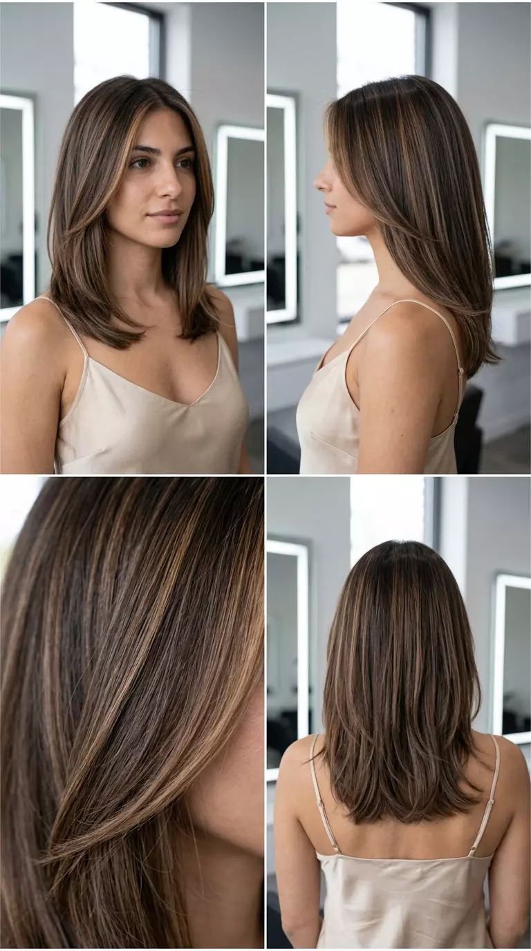 mocha brown with caramel highlights and espresso lowlights, reverse balayage &mdash; effortless casual wear