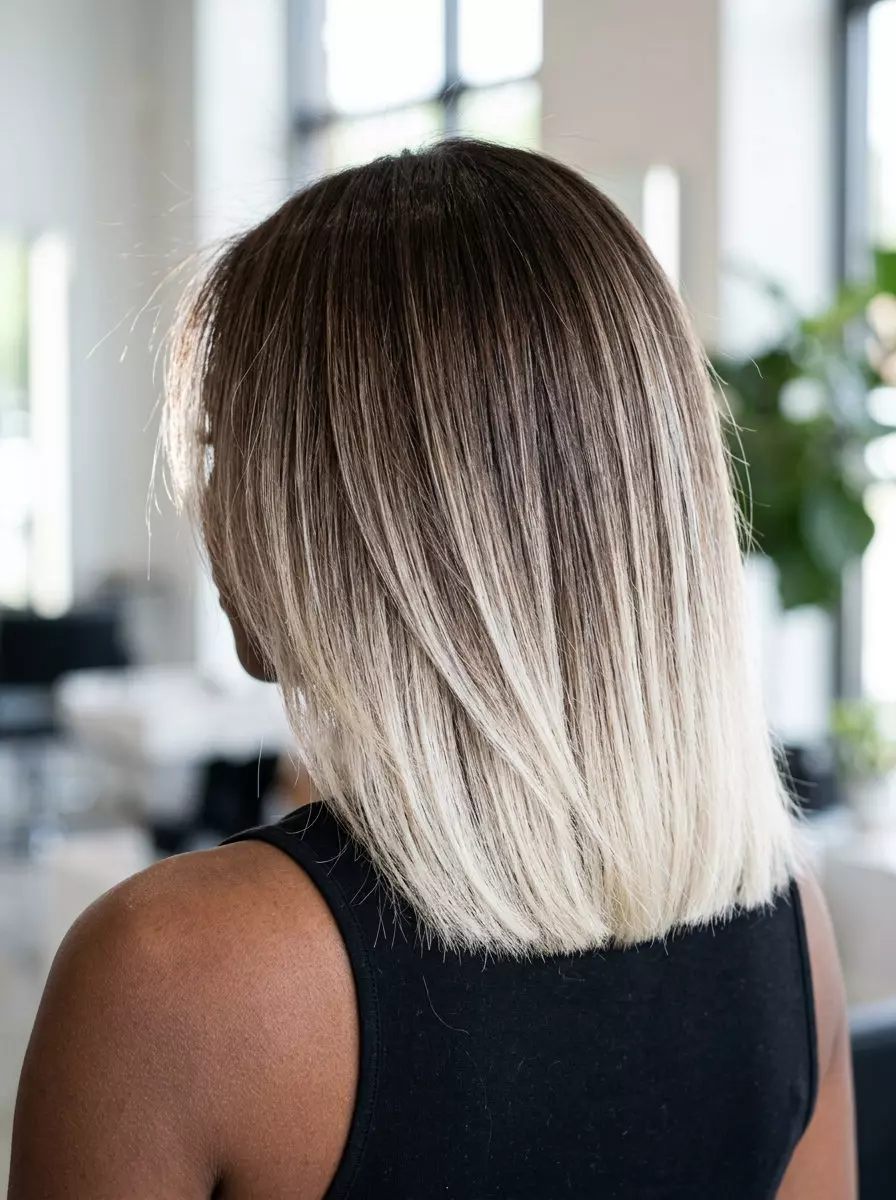 long mocha brown ombr&eacute; with icy white-blonde ends and cool beige lowlights for summer