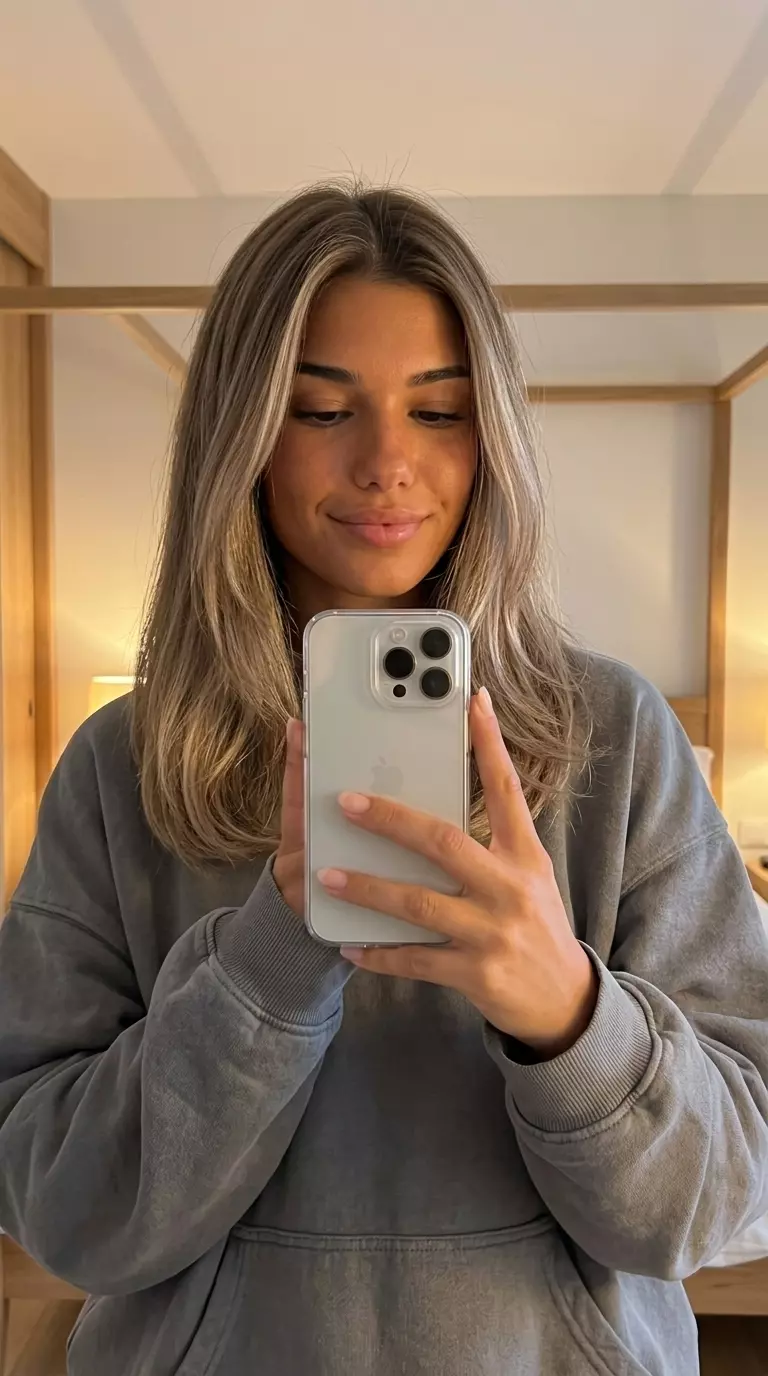 long mushroom blonde balayage with cool brown base, hand-painted technique &mdash; chic professional