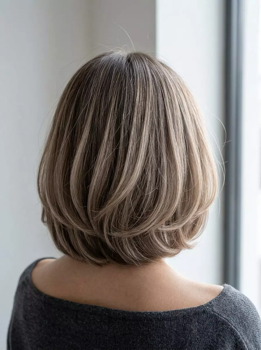 Modern Italian Curve Bob 2026 chin-length mushroom bronde bob with rounded inward curve and cool ash undertones