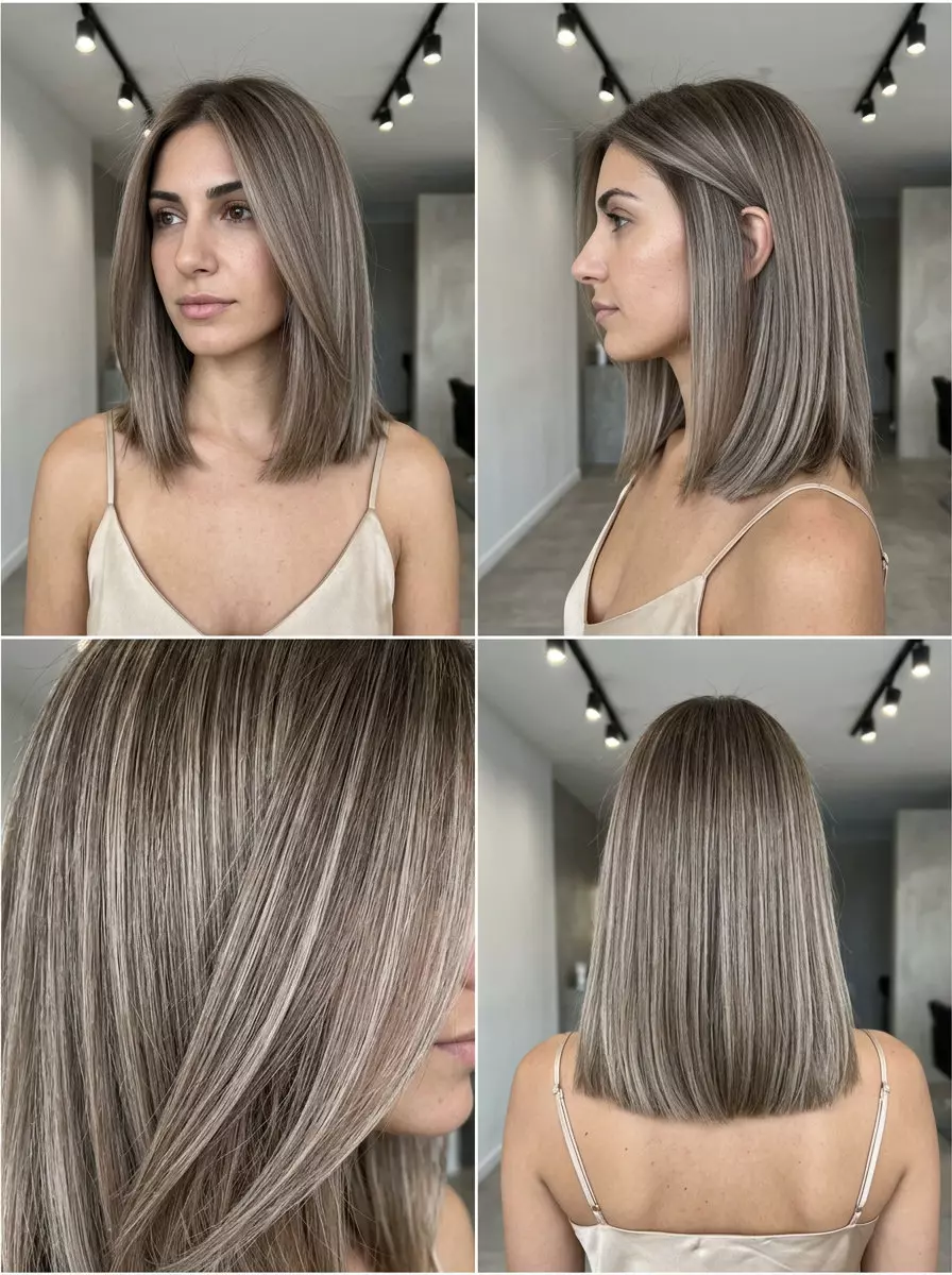 Urban Chic Lob 2026 collarbone-length mushroom bronde lob with blunt ends and cool ash undertones for chic style