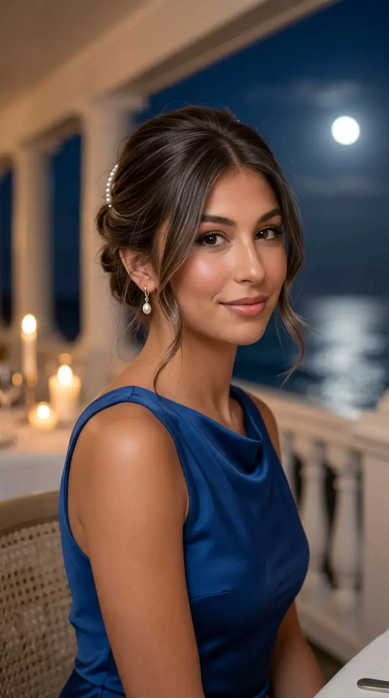 Elegant French Twist: Chic Summer Hairstyle 2026 long elegant french twist with deep mushroom brown color and face-framing pieces for summer
