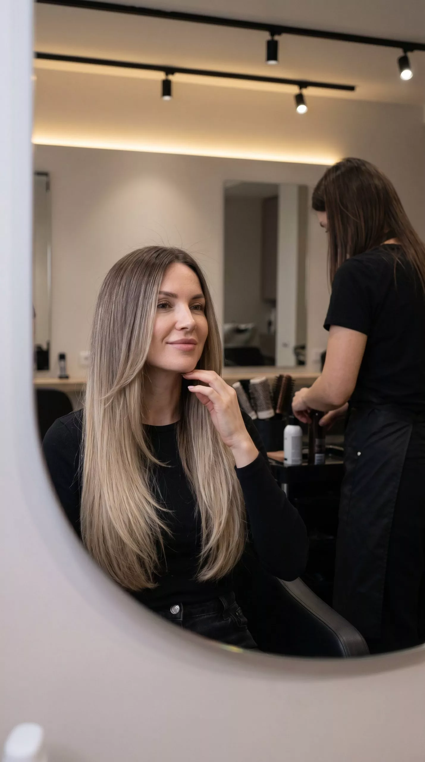 long hair ombre with mushroom brown to creamy blonde melt, subtle layers, no fringe &mdash; sophisticated and elegant