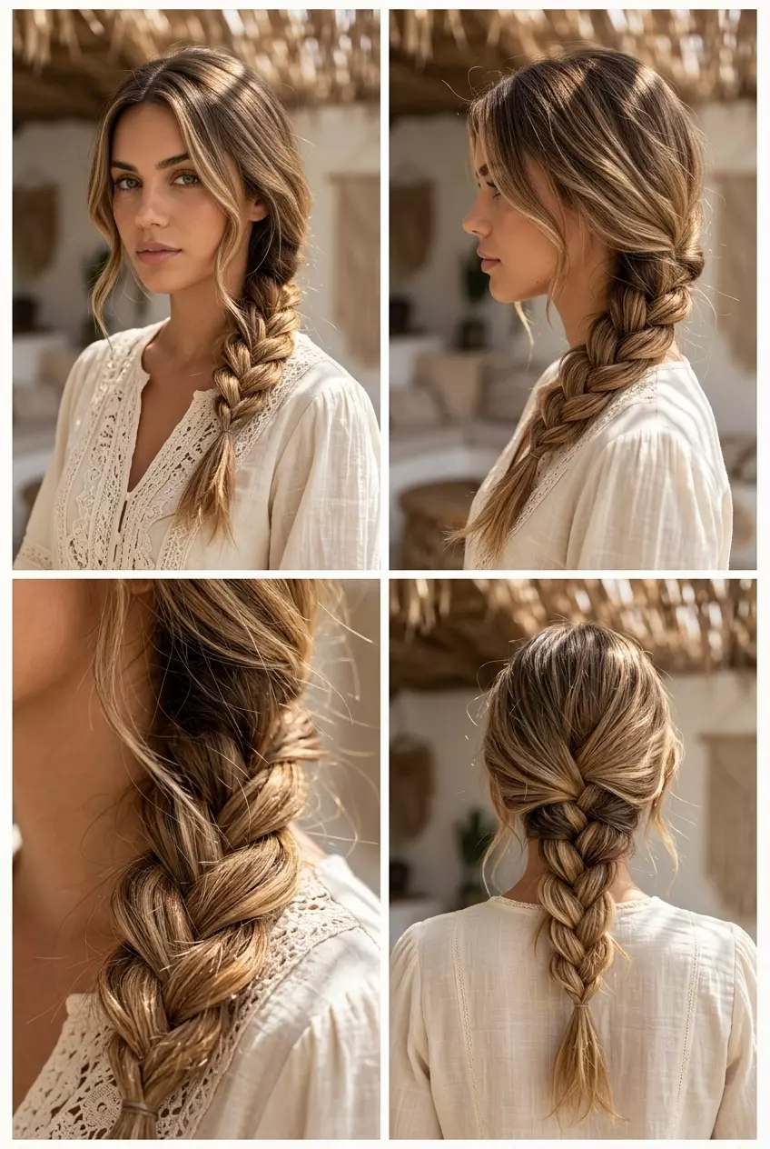 medium mushroom sand side braid with loose texture for bohemian beach day