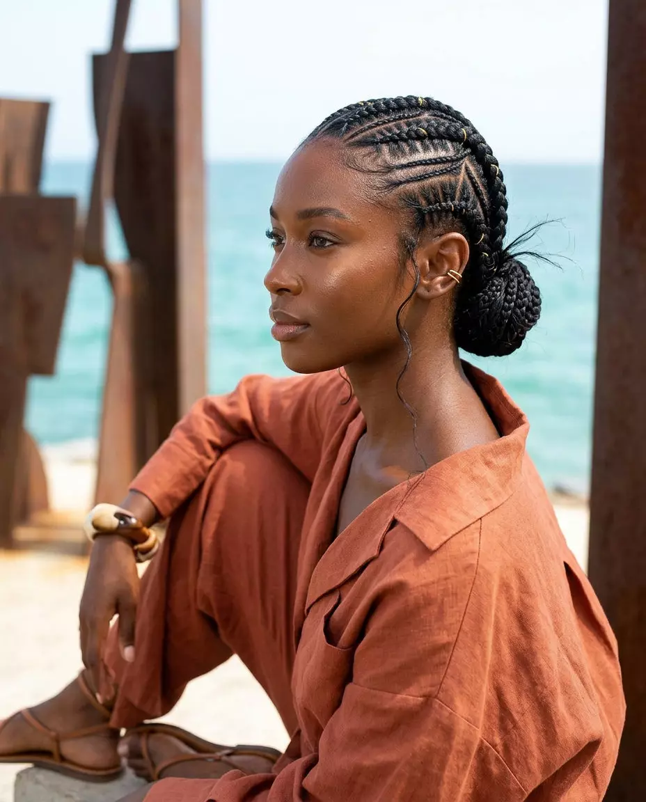 long natural braids with geometric patterns and gold accents for summer 2026