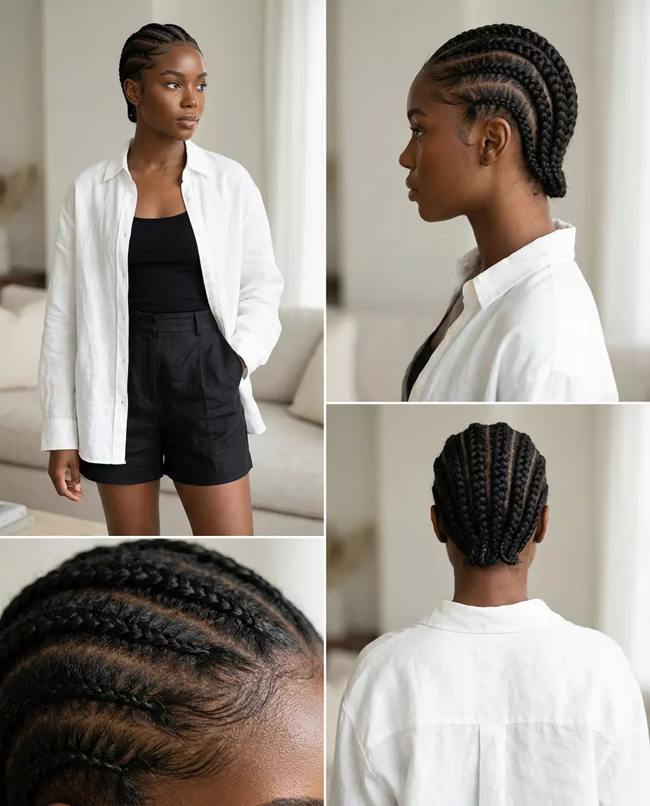 short natural black stitch braids with sharp edges for summer 2026