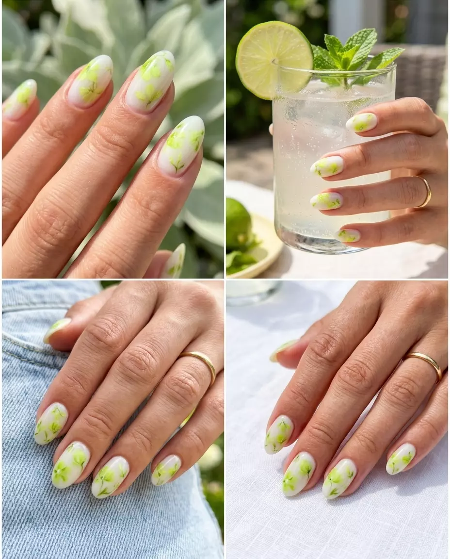 Neon summer nails 2026: Milky white with electric lime green flecks for elegant spring events.