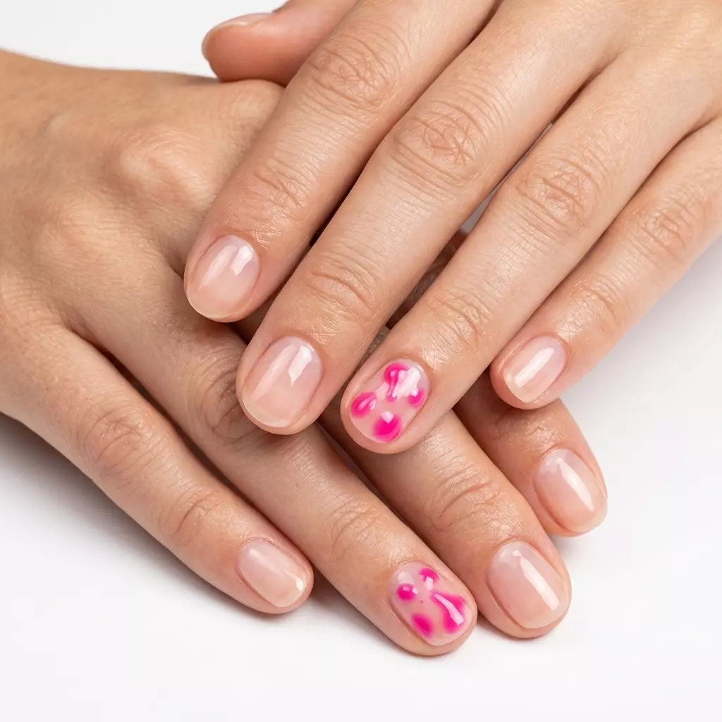 Short square nails with hot pink jelly accents for casual summer wear 2026.