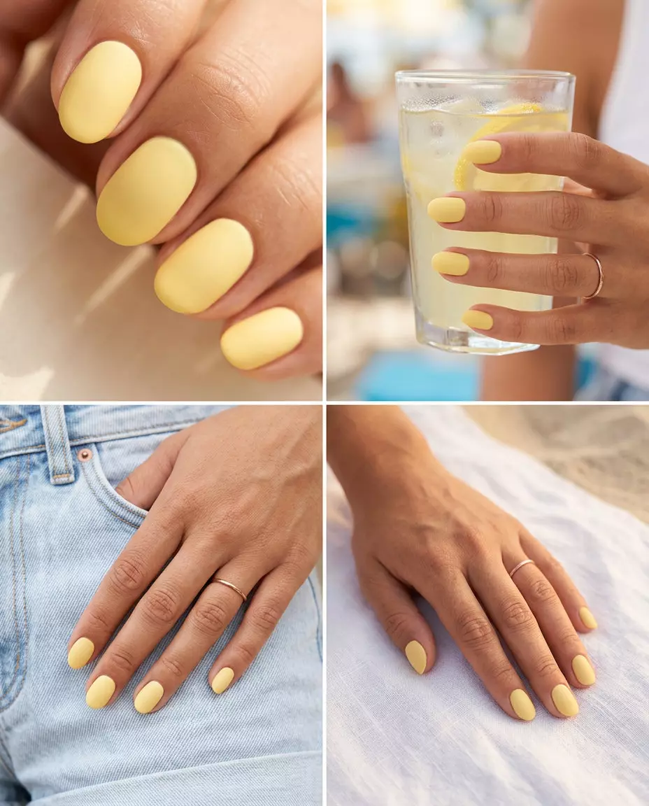 Butter Yellow Matte Oval Nails 2026 Butter yellow matte oval nails for oval summer nails 2026. Perfect for casual outings and spring events.
