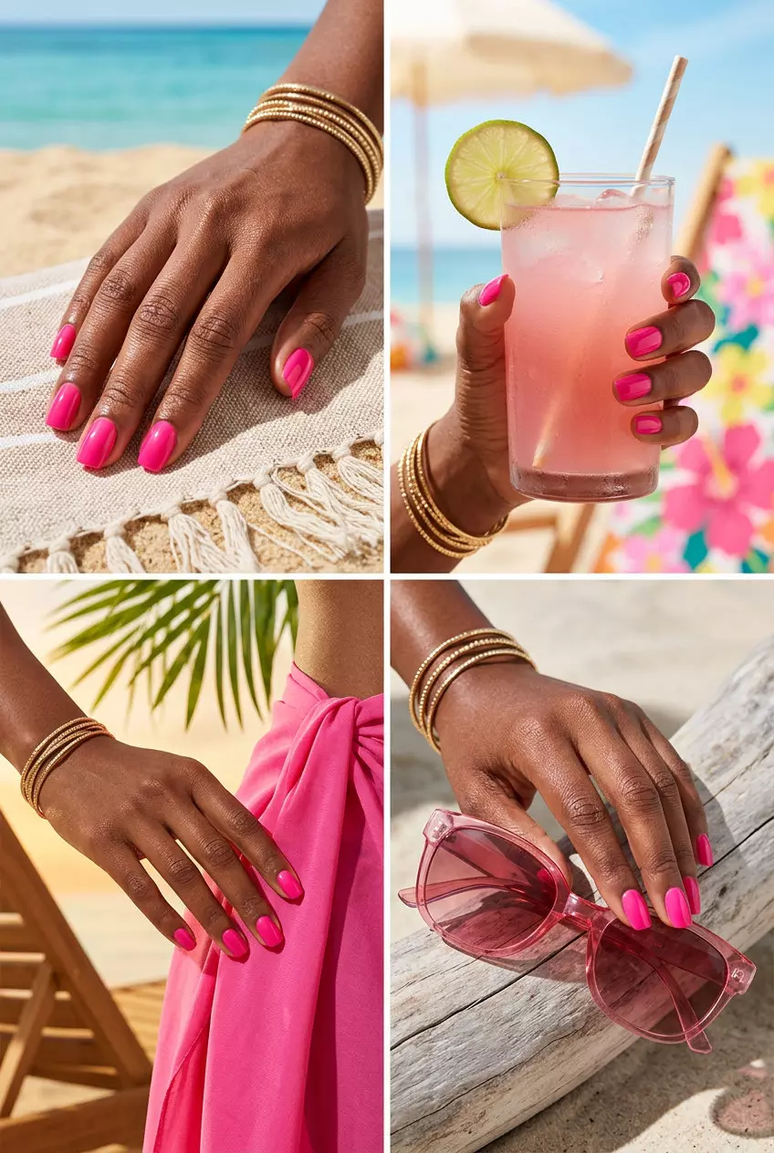 Hot Pink Glossy Nails 2026: Bold Statement Look Hot Pink Solid Glossy nails for daily wear. Pink summer nails 2026.