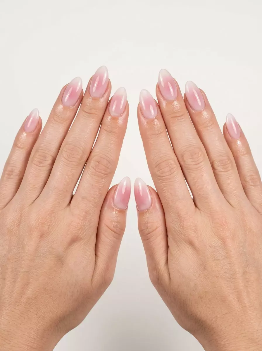 Milky Pink Aura Gradient Nails 2026 Milky pink aura gradient nails for daily wear or minimalist weddings. Pink summer nails 2026.
