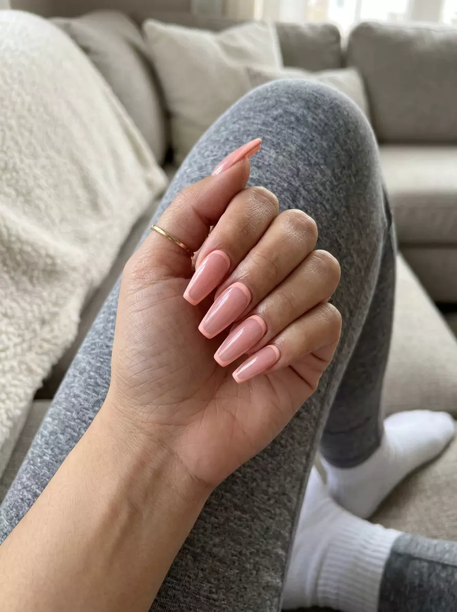 Sunset Glow Reverse French Nails 2026 Sunset glow reverse French nails for date nights and bridal showers. Pink summer nails 2026.