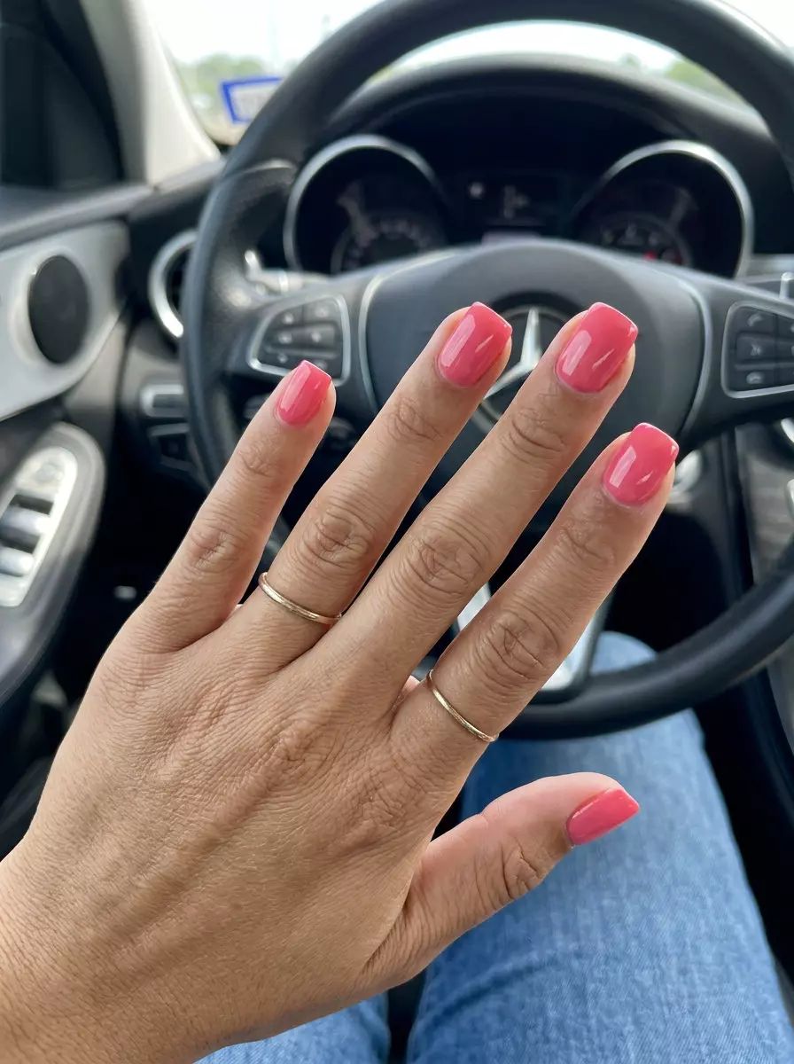 Vibrant Watermelon Gloss Nails 2026 Vibrant watermelon pink glossy nails for summer parties and casual weekends. Pink summer nails 2026.