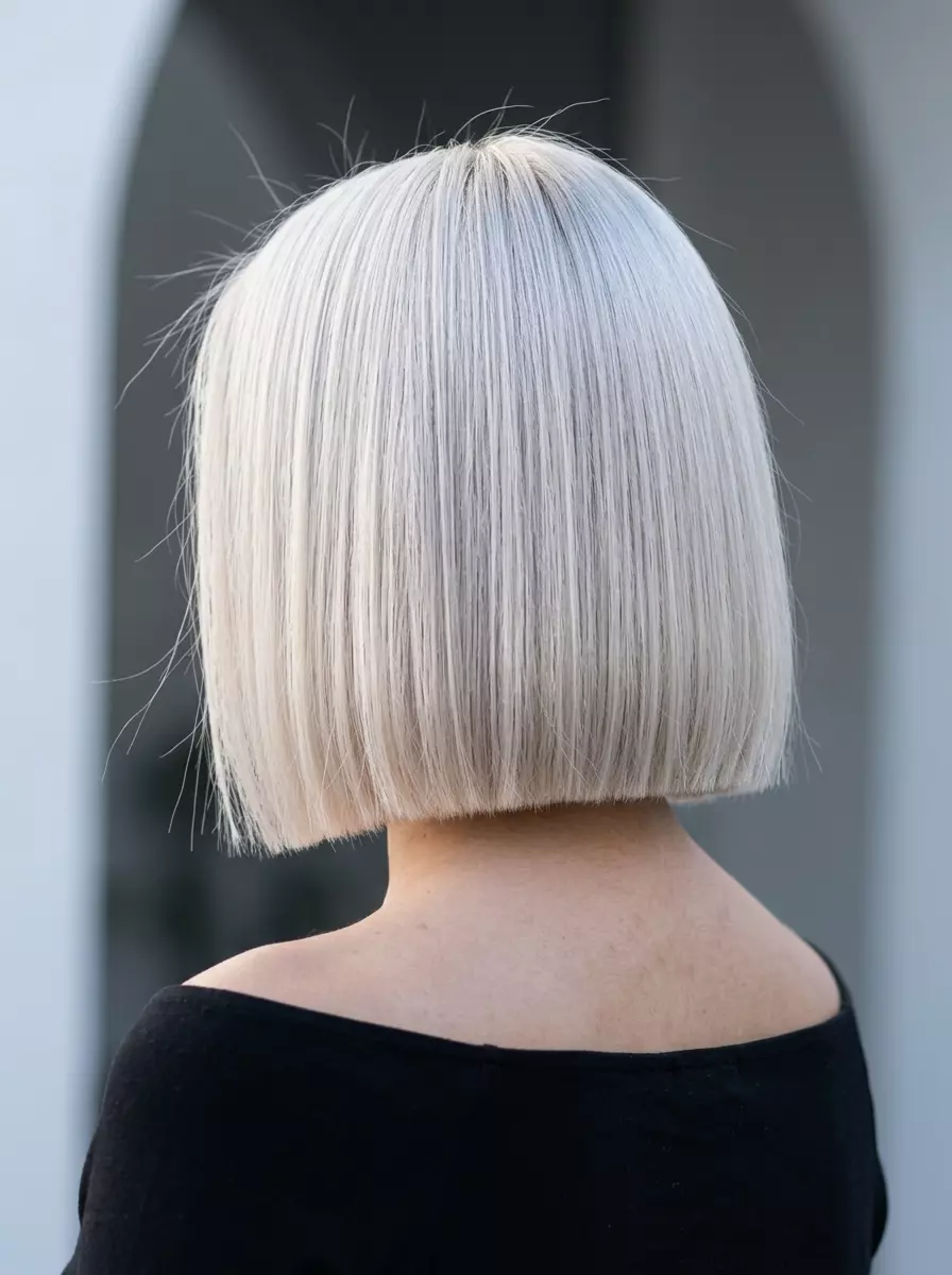 Laser-Cut Platinum Micro Bob 2026 short icy platinum blonde micro bob haircut with silver reflects for summer
