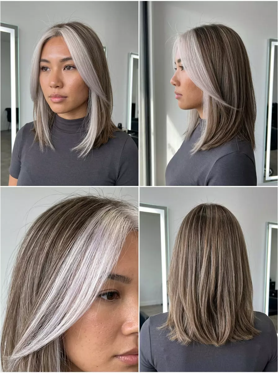 short platinum blonde money piece with natural lowlights and cool brown base for summer 2026