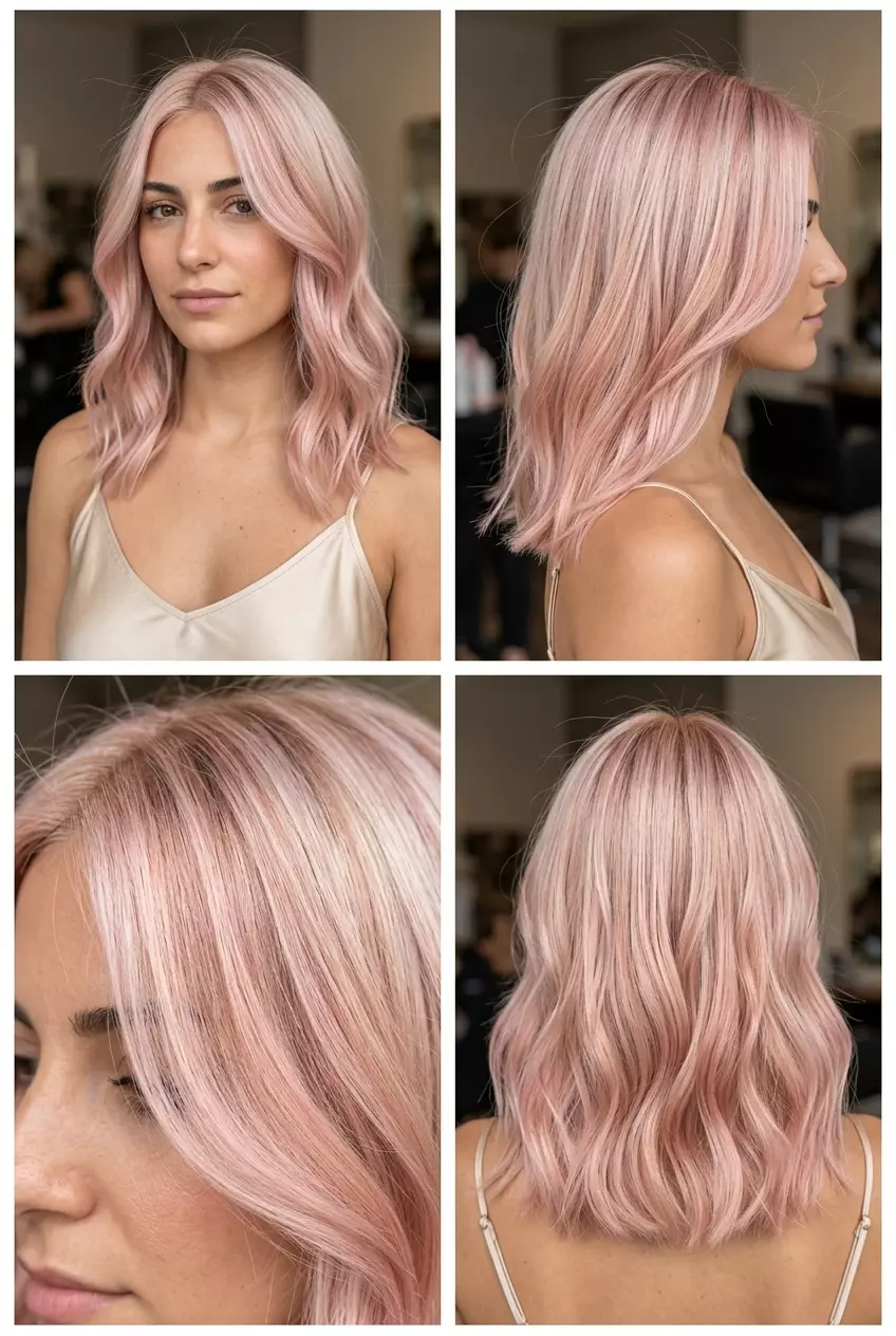 long rose gold pastel balayage with light blonde base, ethereal, for music festivals