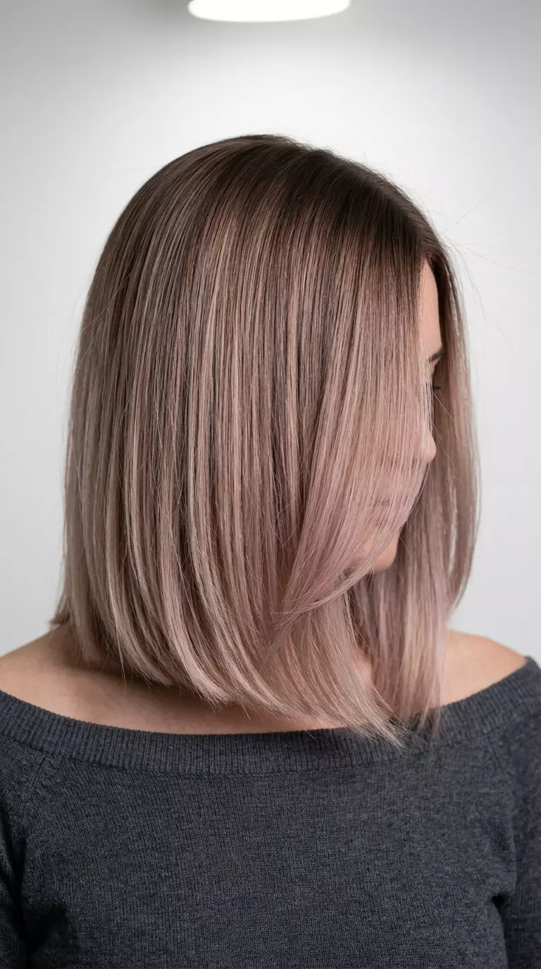 medium long bob with rosewood bronde, soft rose tint, beige blonde, subtle layers &mdash; sophisticated everyday chic style