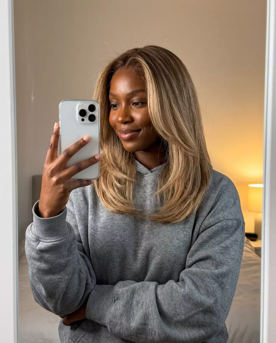 long sandy beige blonde melt with warm undertones and root smudge, balayage technique &mdash; effortless beach vacation