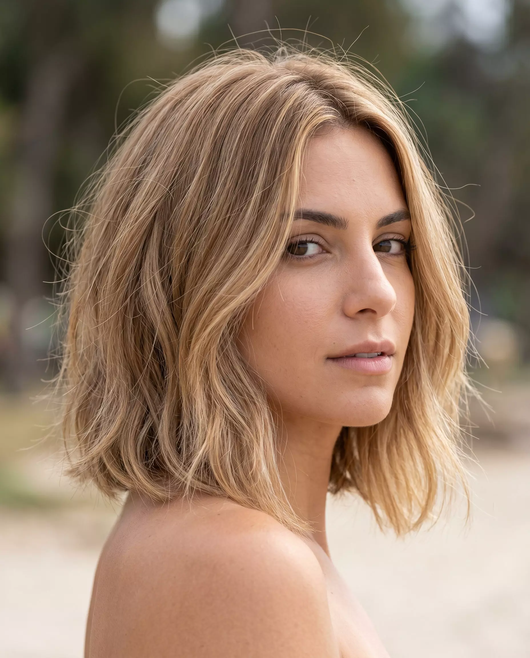 Sandy Blonde Layered Bob 2026 short sandy blonde bob haircut with subtle golden highlights and soft layers for summer