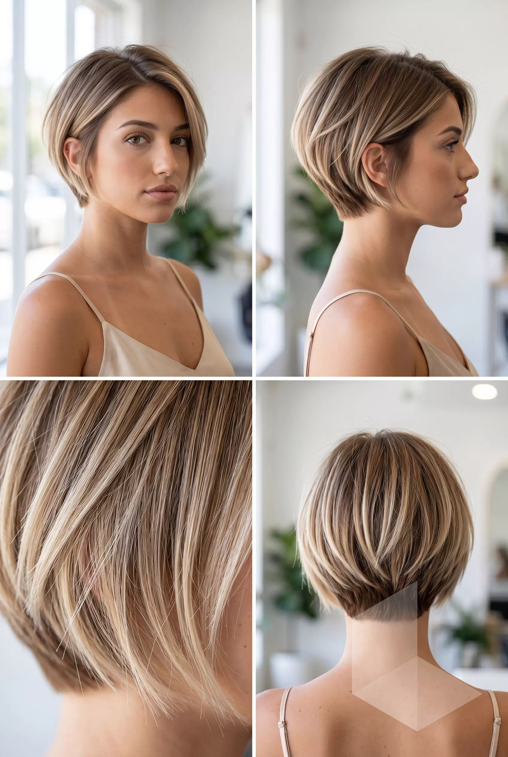 short linen blonde ombre with sandy blonde ends and tapered perimeter for summer