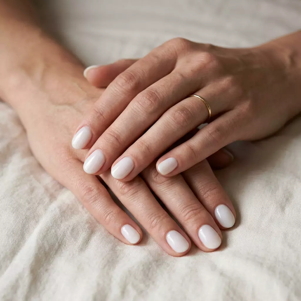 Milky White Sheer Gloss: Short Oval Summer Nails 2026 Short oval summer nails 2026: Milky White Oval Sheer Gloss for clean, minimalist looks.