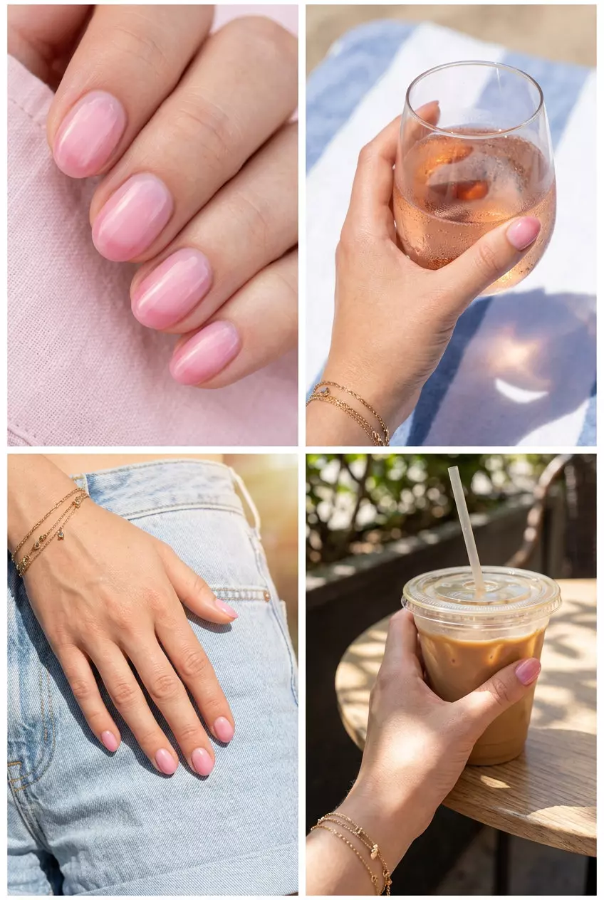Pink Aura Gradient Short Oval Nails 2026 Sheer pink gradient short oval nails for date night, romantic evening, soft glamour style. Short oval summer nails 2026.