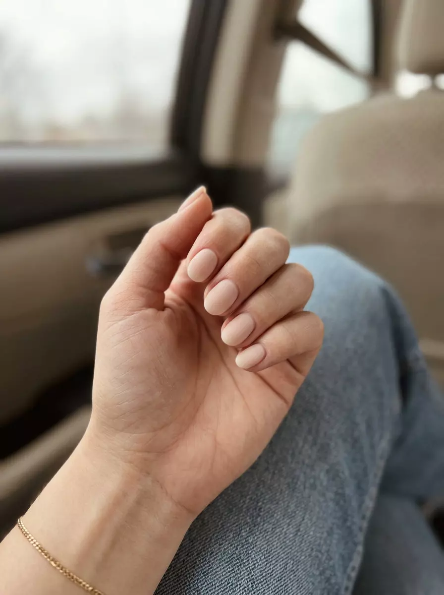 Velvet Nude Matte: Short Oval Summer Nails 2026 Short oval summer nails 2026: Velvet Nude Matte Finish for sophisticated daily wear.