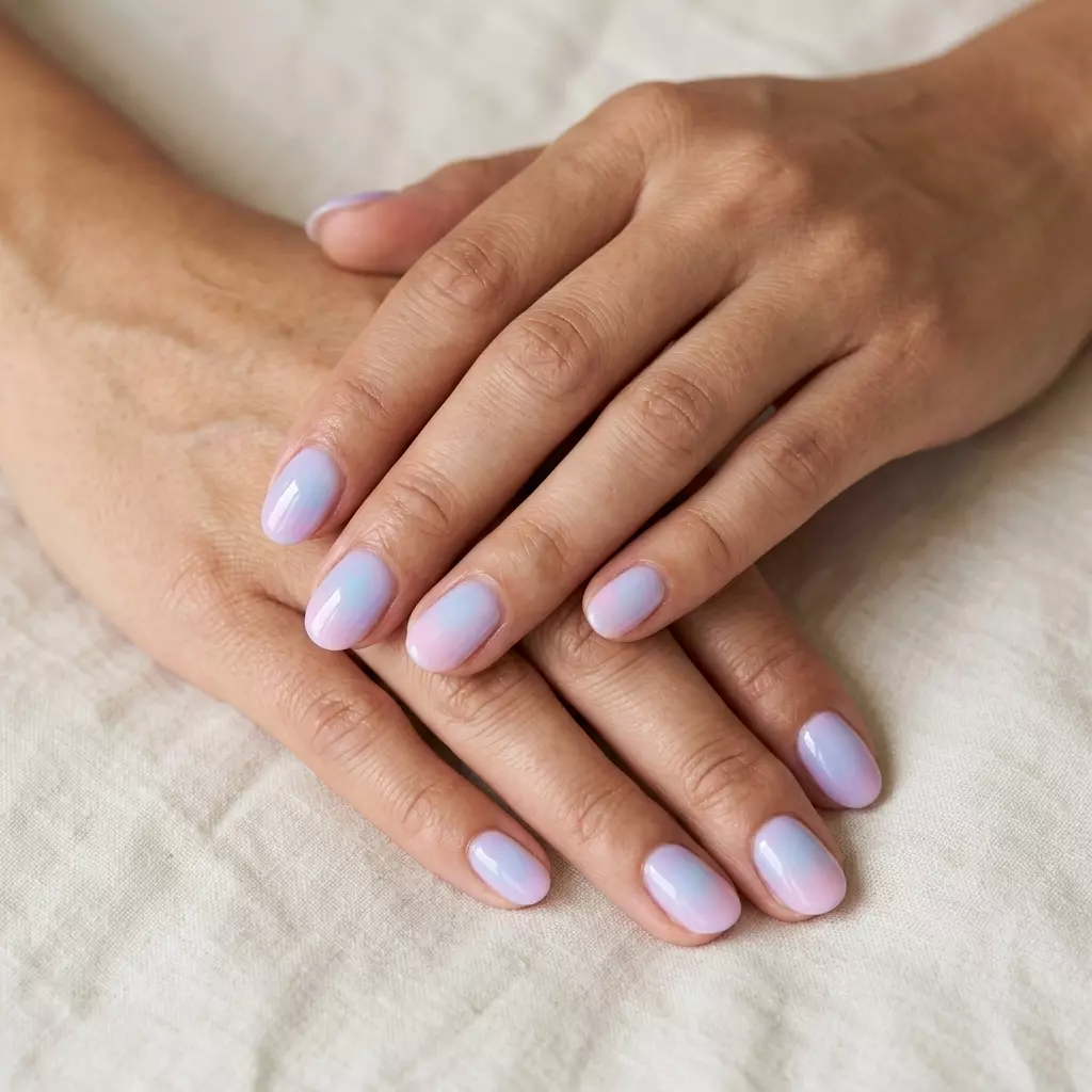 Pastel Gradient Aura Nails 2026 | Romantic Summer Ethereal pastel gradient aura on short square nails for simple short summer nails 2026. Romantic and dreamy.
