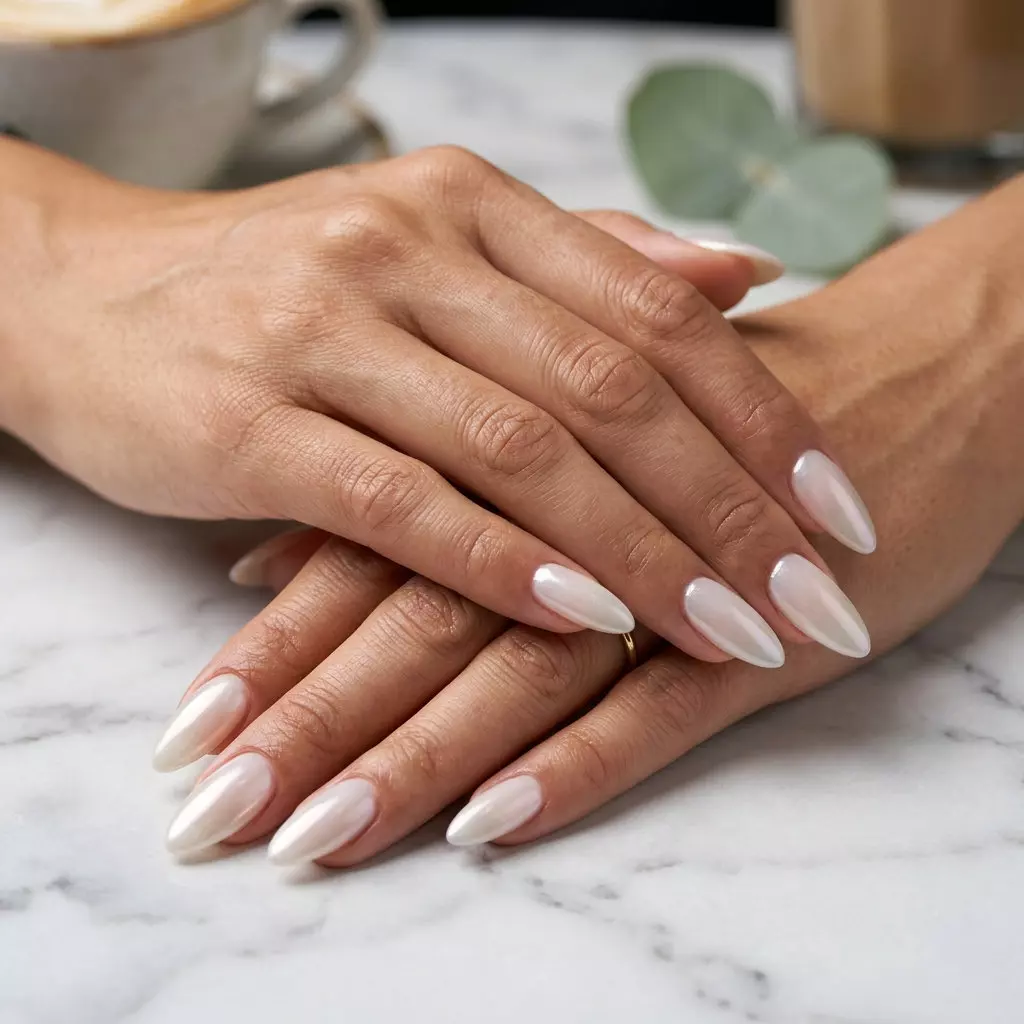 Milky White Almond Glaze Nails 2026 Milky White Almond Glaze nails for daily, work, and casual weekend wear in 2026.