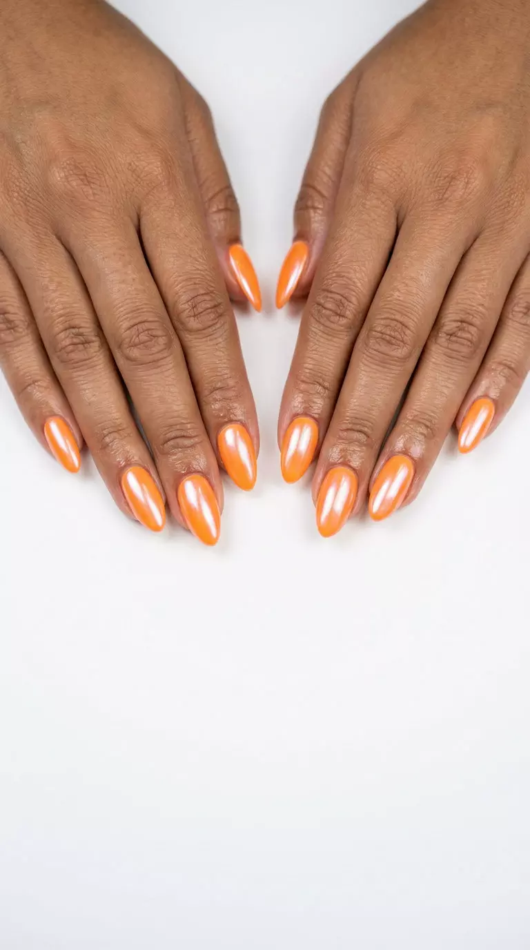 Solid Summer Nails 2026: Bright Orange Glazed Donut Solid summer nails 2026: Bright orange glazed donut for vacation and summer parties. Playful & radiant.