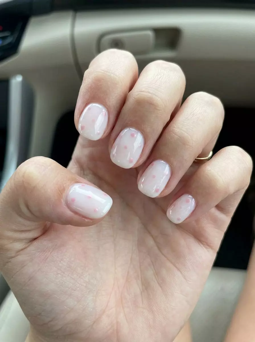 Solid Summer Nails 2026: Sheer Pink Dotty Short Solid summer nails 2026: Sheer pink dotty short for daily wear and casual outings. Minimalist & sweet.