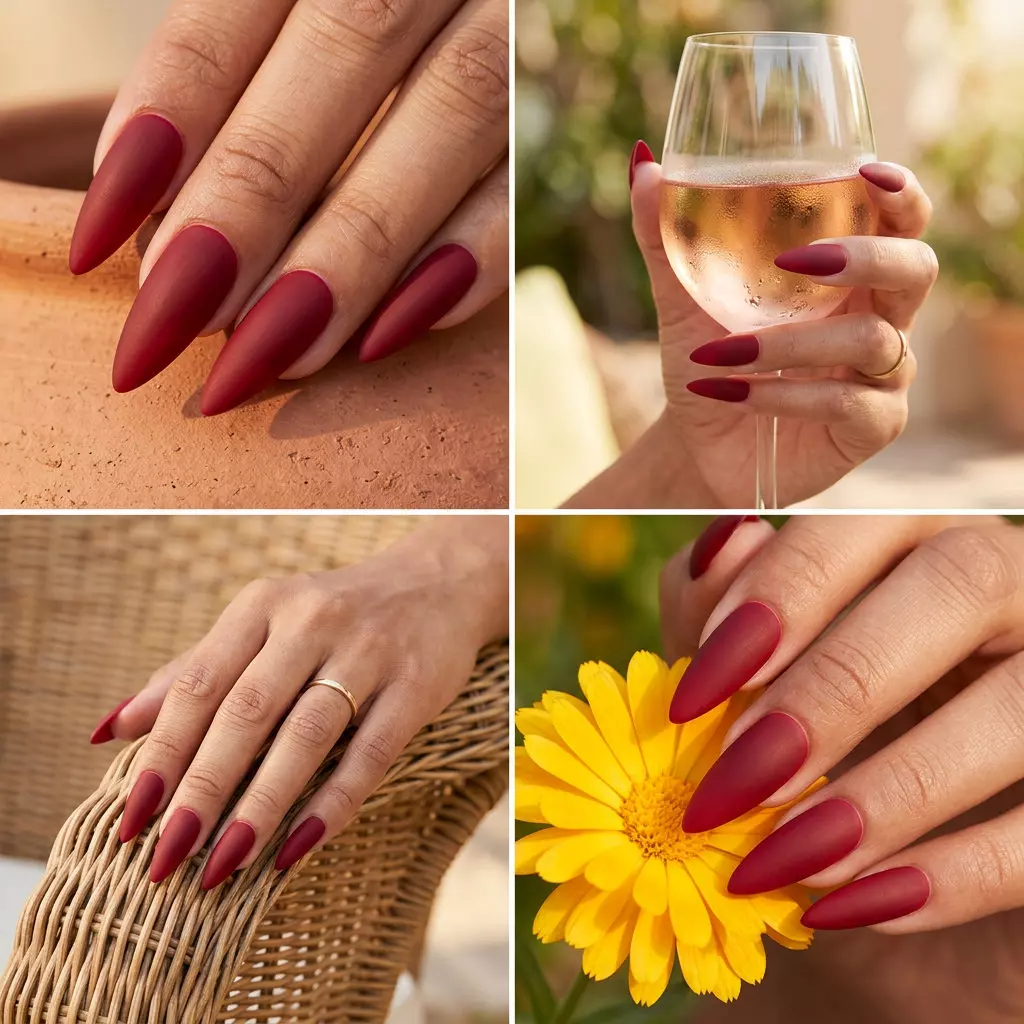 Matte Ruby Stiletto Sophistication nails for stiletto summer nails 2026. Elegant, confident look for formal events.