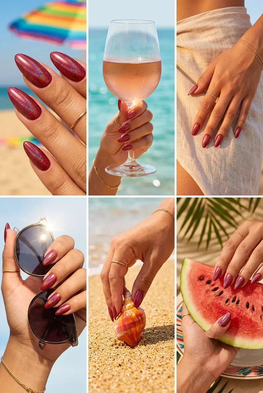 Classic Red Holographic Stiletto nails for stiletto summer nails 2026. Glamorous, bold statement look for parties.