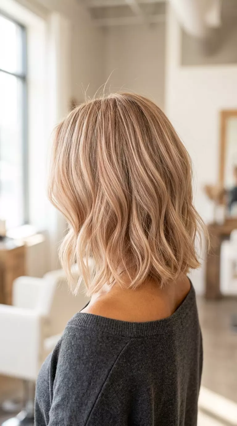 medium strawberry blonde babylights balayage with creamy beige tones, face-framing, for date night