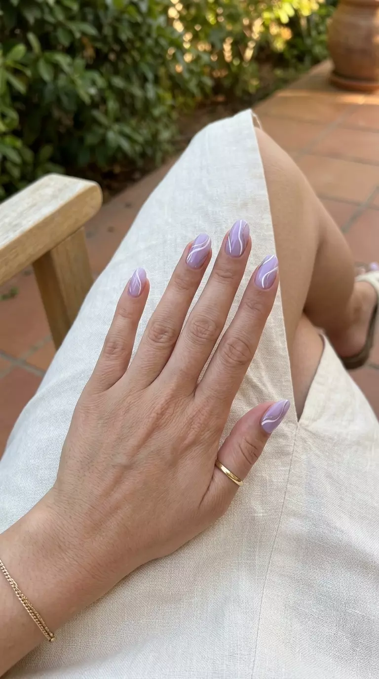 Artistic Lavender Lines Nails 2026 Artistic Lavender Lines: Sophisticated summer acrylic oval nails 2026 for professionals.