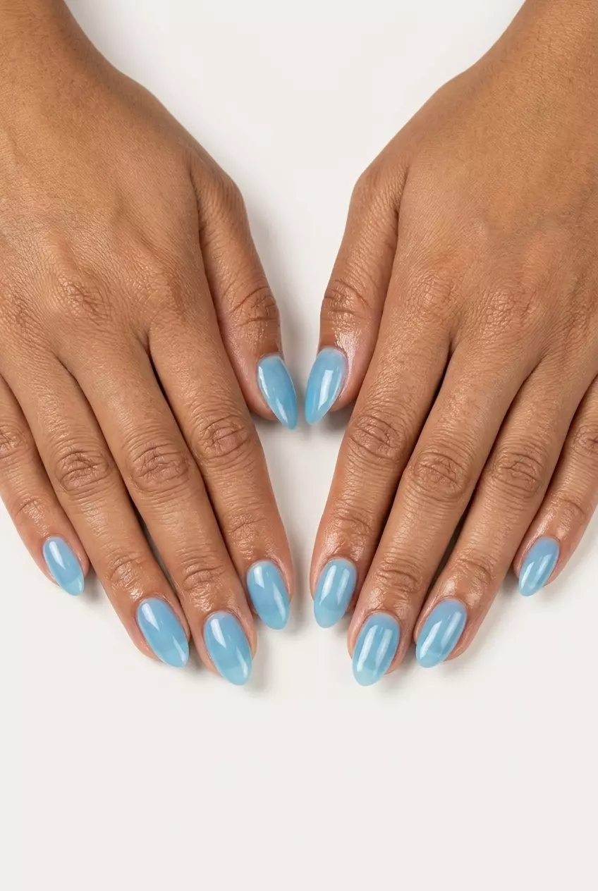 Light Blue Jelly Oval Nails 2026 Light Blue Jelly Oval: Refreshing summer acrylic oval nails 2026 for vacations.