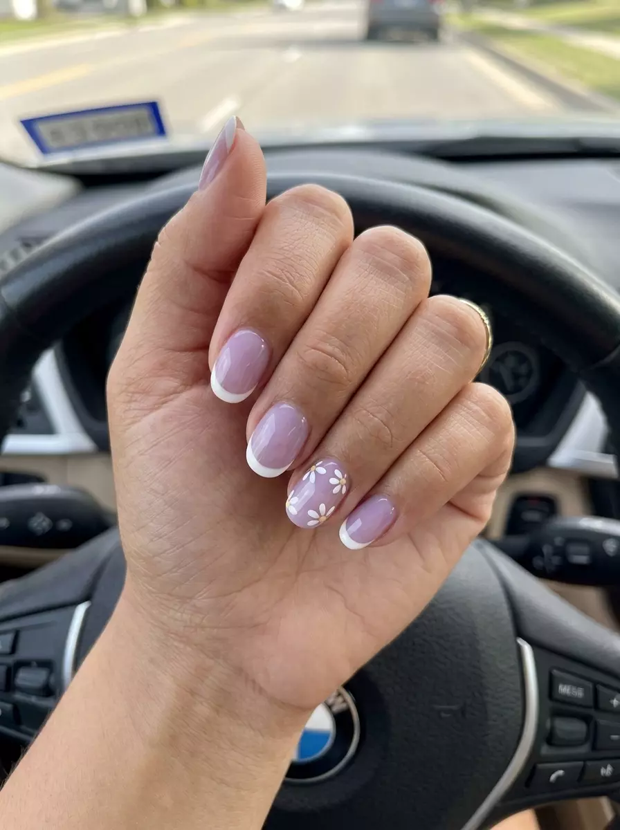 Lavender Jelly French Bloom Nails 2026: Elegant Birthday Lavender jelly French bloom nails for summer birthday nails 2026. Romantic, elegant, soft short squoval nails.