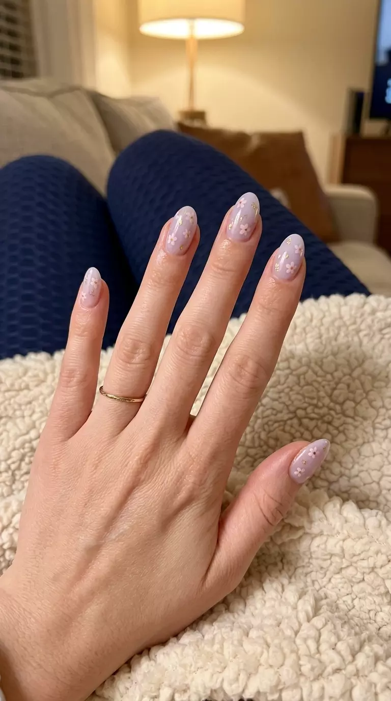 Lavender Milk Bath Nails 2026 Dreamy Lavender Milk Bath Blooms: Ethereal milky lavender nails with embedded florals for summer birthday nails 2026.